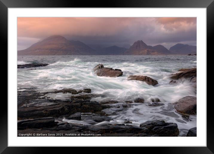Majestic Cuillin Mountains and Loch Scavaig Framed Mounted Print by Barbara Jones
