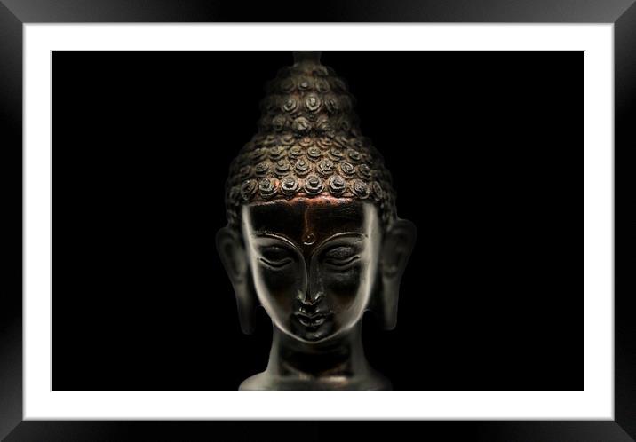 Buddha head black statue in a meditation state wit Framed Mounted Print by Arpan Bhatia