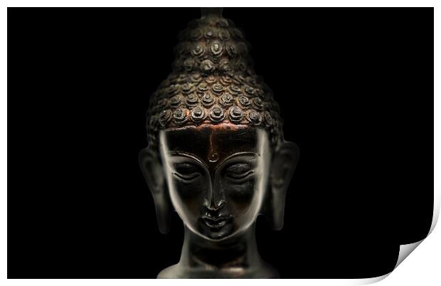 Buddha head black statue in a meditation state wit Print by Arpan Bhatia