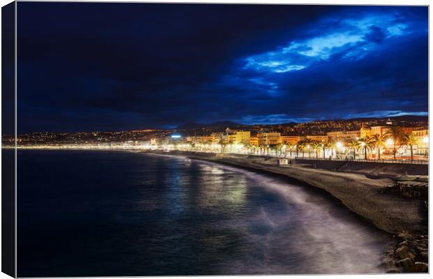 City of Nice Skyline at Night in France Canvas Print by Artur Bogacki
