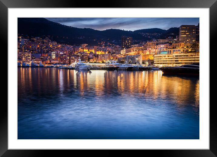 Monaco Evening Skyline Framed Mounted Print by Artur Bogacki