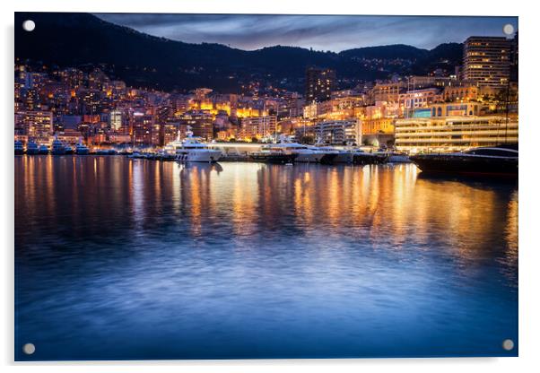 Monaco Evening Skyline Acrylic by Artur Bogacki