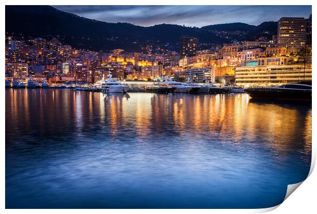 Monaco Evening Skyline Print by Artur Bogacki
