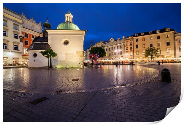Krakow Old Town Main Square At Night Print by Artur Bogacki