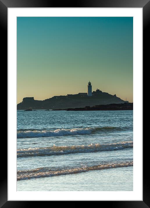 Godrevy Lighthouse waves Framed Mounted Print by Jonathon barnett