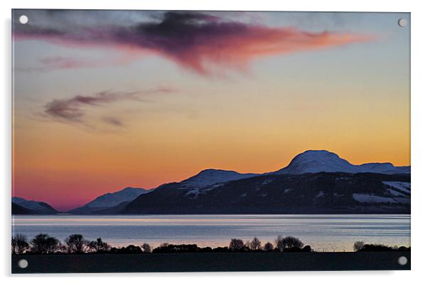 Winter Sunset Loch Ness Acrylic by Jacqi Elmslie