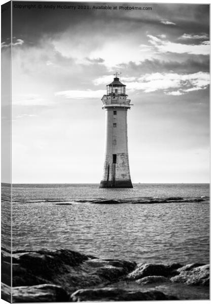 Perch Rock Lighthouse: A Majestic Sentinel Against Canvas Print by Andy McGarry