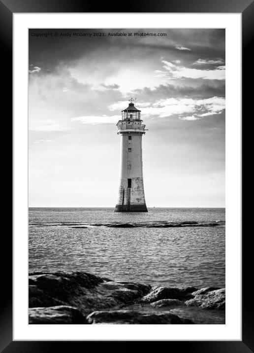 Perch Rock Lighthouse: A Majestic Sentinel Against Framed Mounted Print by Andy McGarry