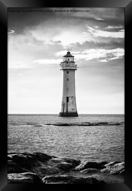 Perch Rock Lighthouse: A Majestic Sentinel Against Framed Print by Andy McGarry