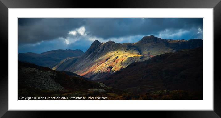 Langdale Pikes panorama Framed Mounted Print by John Henderson