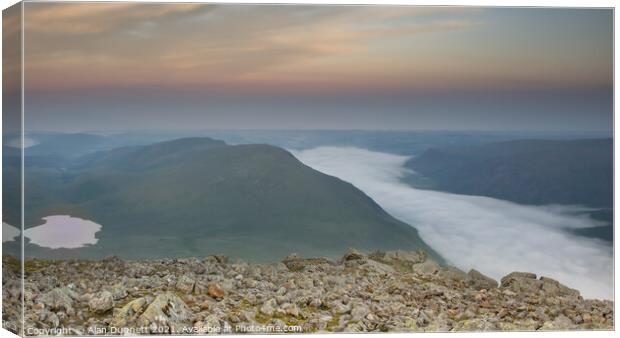 Wastwater mist from Scafell Canvas Print by Alan Dunnett
