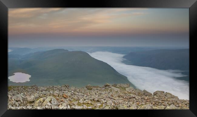 Wastwater mist from Scafell Framed Print by Alan Dunnett