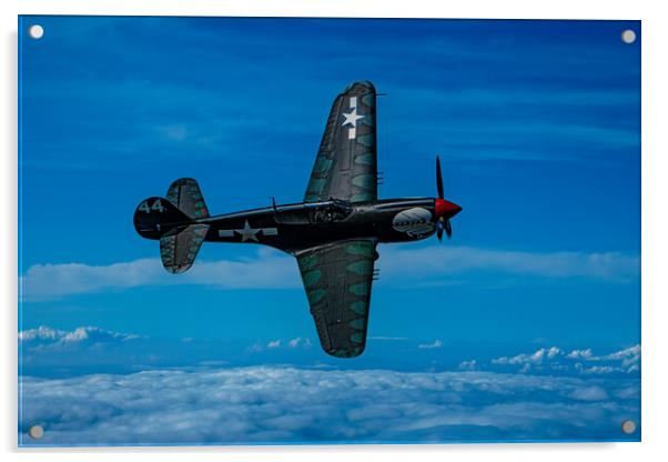 Curtis P40 Kittyhawk High Above The Clouds  Acrylic by Chris Lord