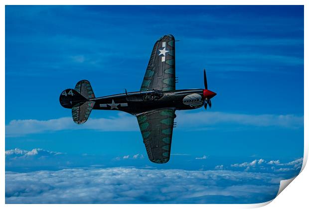 Curtis P40 Kittyhawk High Above The Clouds  Print by Chris Lord