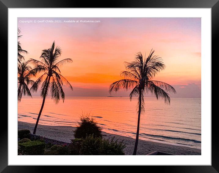 A picturesque tropical crimson coastal sunrise sea Framed Mounted Print by Geoff Childs
