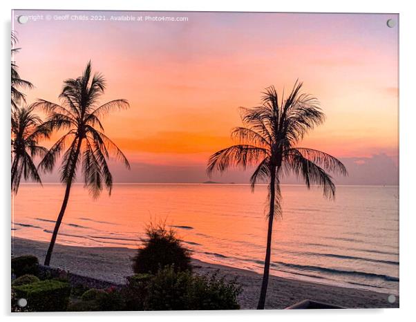 A picturesque tropical crimson coastal sunrise sea Acrylic by Geoff Childs