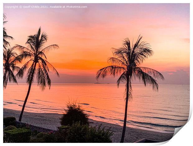 A picturesque tropical crimson coastal sunrise sea Print by Geoff Childs