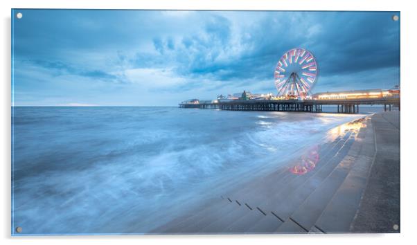 Blackpool Central Pier At High Tide Acrylic by Phil Durkin DPAGB BPE4