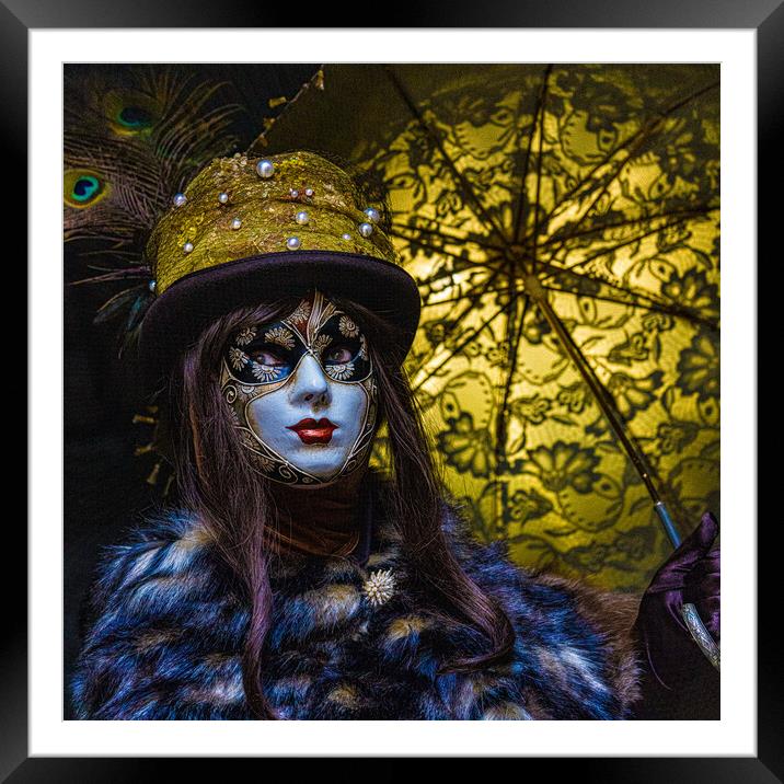 Masked Carnival Lady In Venice Framed Mounted Print by Chris Lord