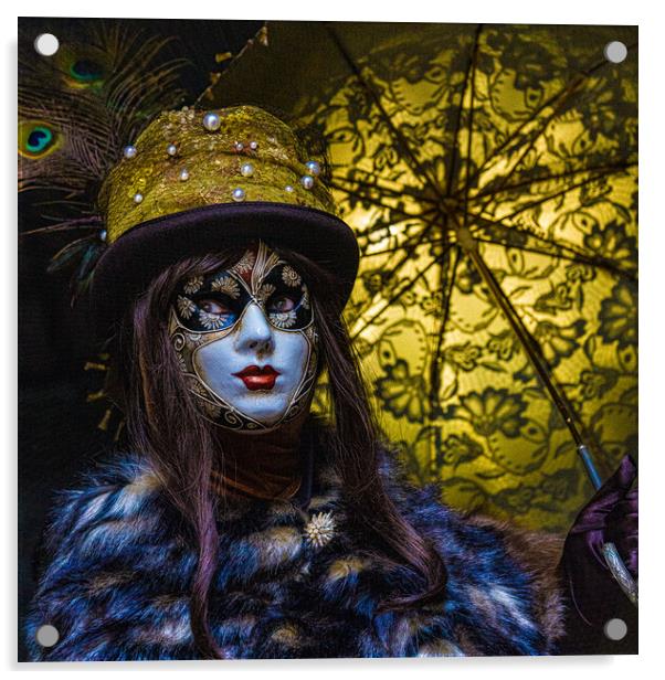 Masked Carnival Lady In Venice Acrylic by Chris Lord