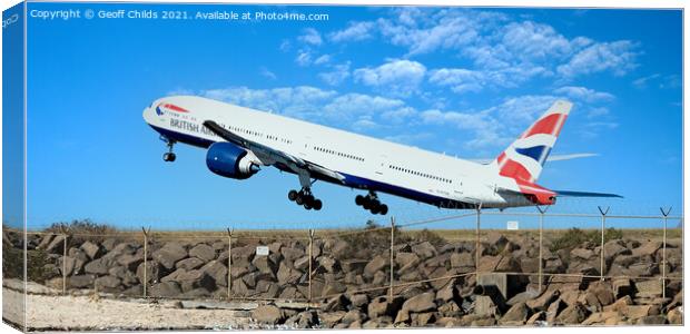 British Airways passenger jet aircraft taking off. Canvas Print by Geoff Childs
