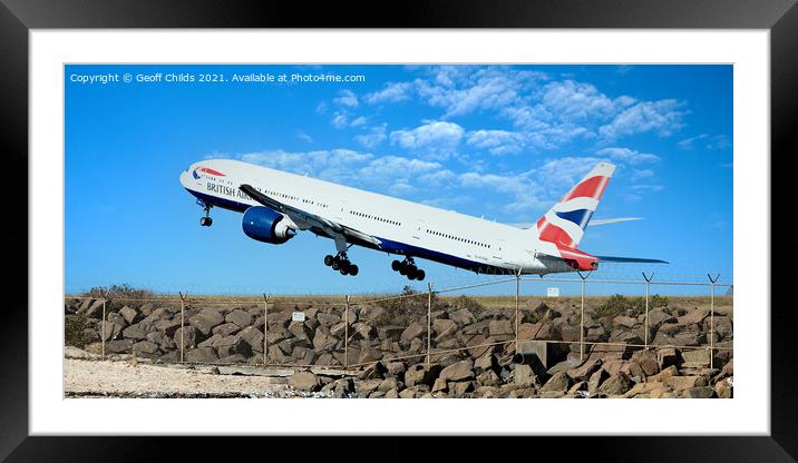 British Airways passenger jet aircraft taking off. Framed Mounted Print by Geoff Childs