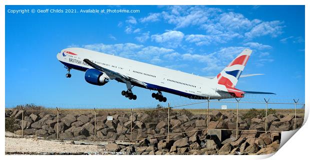 British Airways passenger jet aircraft taking off. Print by Geoff Childs