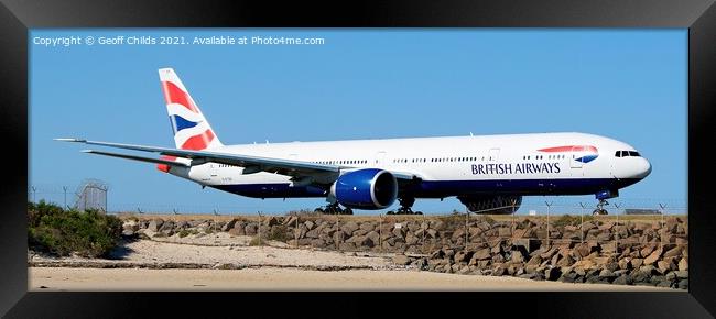 British Airways passenger jet aircraft taxiing. Framed Print by Geoff Childs