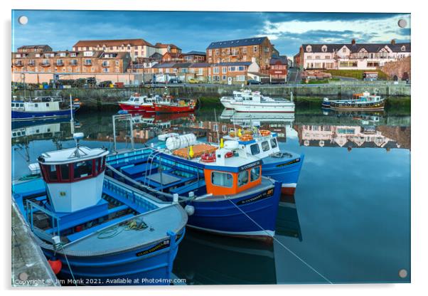 Seahouses Harbour Acrylic by Jim Monk