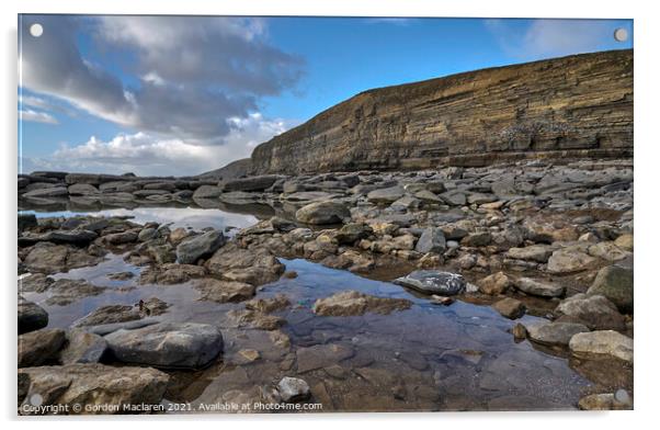 Rocky pools on the beach at Monknash Acrylic by Gordon Maclaren