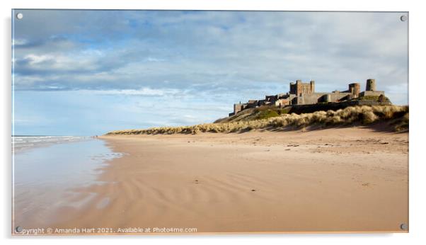 Bamburgh beach and castle, Northumberland Acrylic by Amanda Hart