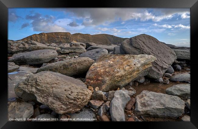 Rocks on Monknash Beach Framed Print by Gordon Maclaren