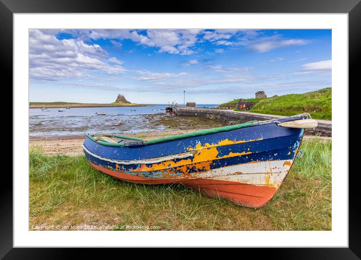 Old boat at Holy Island Framed Mounted Print by Jim Monk