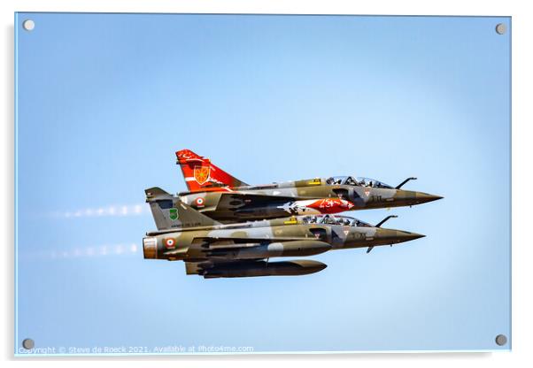 A Dassault Duo. Two Dassault Mirage Jets In Close  Acrylic by Steve de Roeck