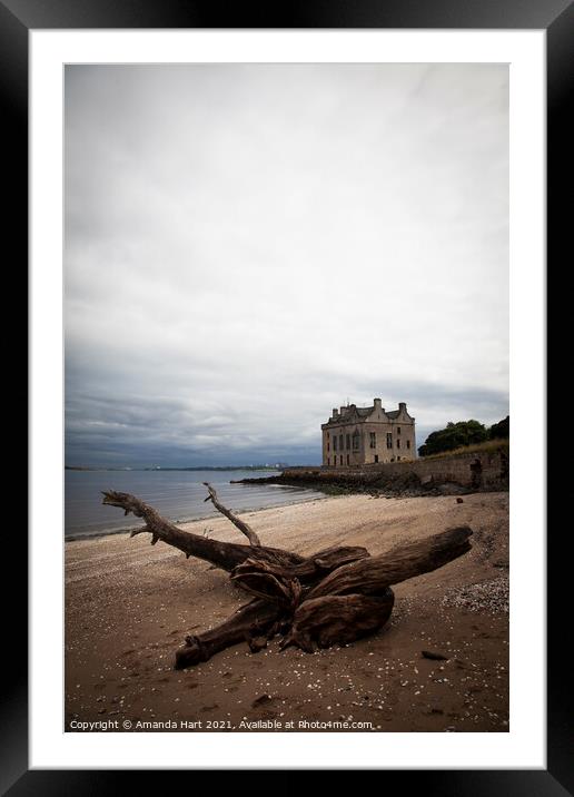 Barnbougle Castle and beach, Edinburgh Framed Mounted Print by Amanda Hart