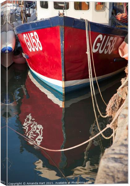 Red fishing boat reflection Canvas Print by Amanda Hart