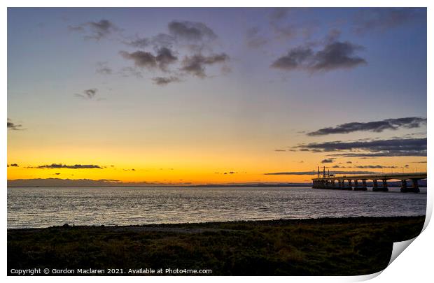 Sunset over the Severn Estuary and the Prince of Wales Bridge Print by Gordon Maclaren