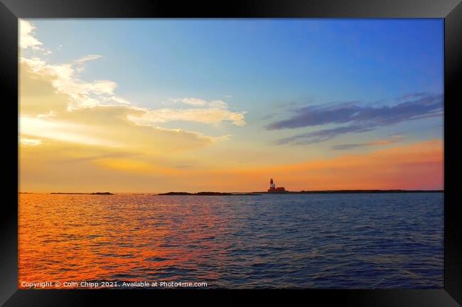 Sunset and Longstone Lighthouse Framed Print by Colin Chipp