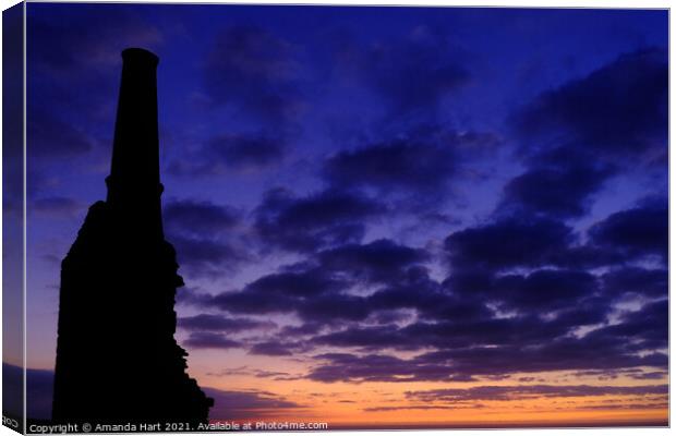 Purple and orange sunset at Carn Galver Engine House, Cornwall Canvas Print by Amanda Hart