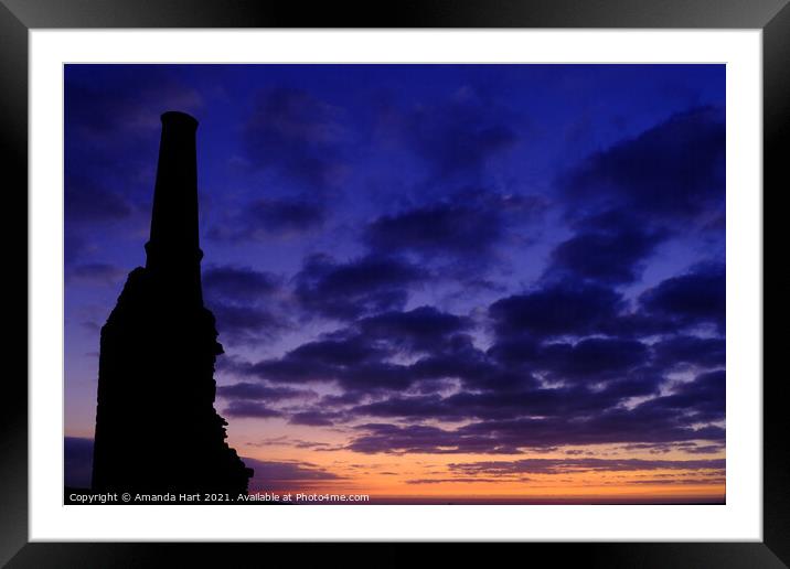 Purple and orange sunset at Carn Galver Engine House, Cornwall Framed Mounted Print by Amanda Hart