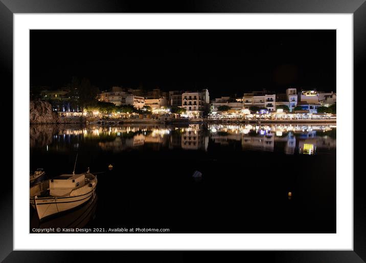 Voulismeni Lake at Night, Agios Nikolaos, Crete Framed Mounted Print by Kasia Design