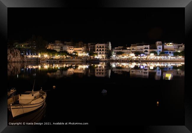 Voulismeni Lake at Night, Agios Nikolaos, Crete Framed Print by Kasia Design