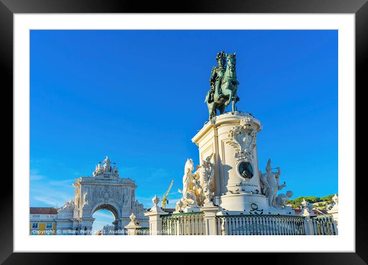 King Jose Statue Rua Augusta Arch  Commerce Square  Lisbon Portu Framed Mounted Print by William Perry