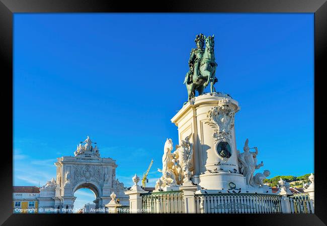 King Jose Statue Rua Augusta Arch  Commerce Square  Lisbon Portu Framed Print by William Perry