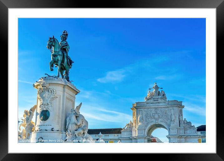 King Jose Statue Rua Augusta Arch  Commerce Square  Lisbon Portu Framed Mounted Print by William Perry