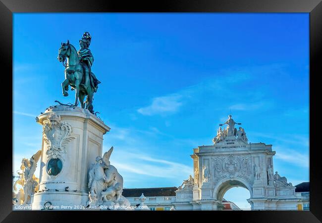 King Jose Statue Rua Augusta Arch  Commerce Square  Lisbon Portu Framed Print by William Perry