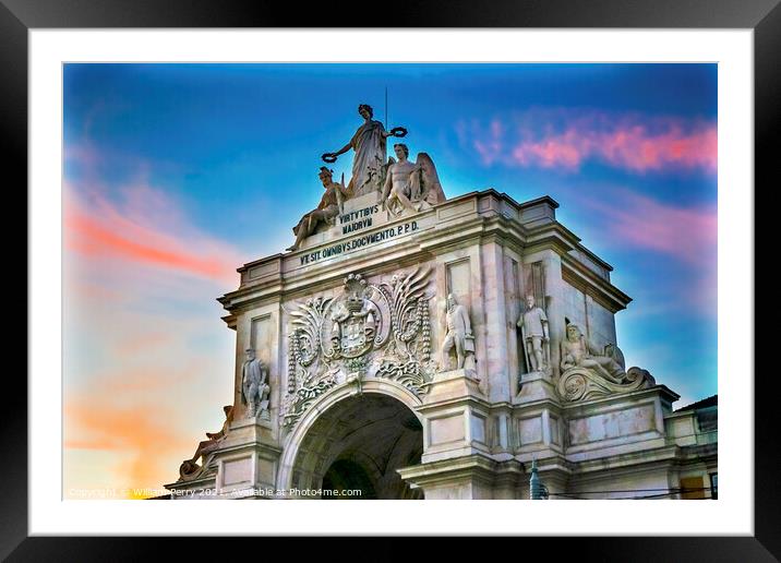 Rua Augusta Arch  Baixa Palace Square Lisbon Portugal Framed Mounted Print by William Perry