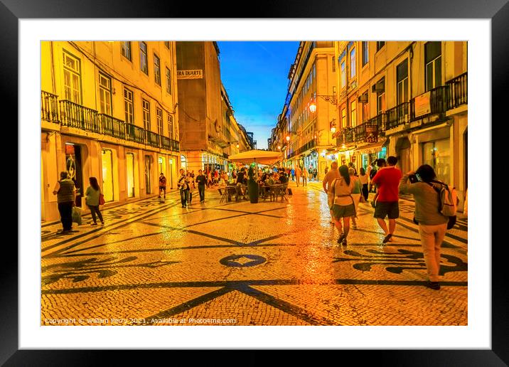 Rua Augusta Evening Walking Shopping Street Baixa Lisbon Portuga Framed Mounted Print by William Perry