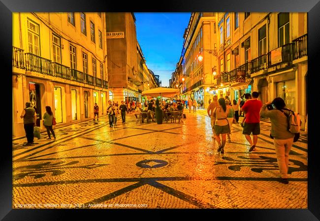 Rua Augusta Evening Walking Shopping Street Baixa Lisbon Portuga Framed Print by William Perry