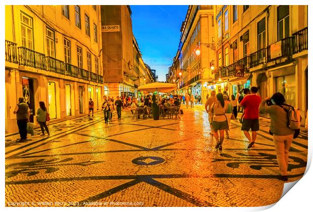 Rua Augusta Evening Walking Shopping Street Baixa Lisbon Portuga Print by William Perry